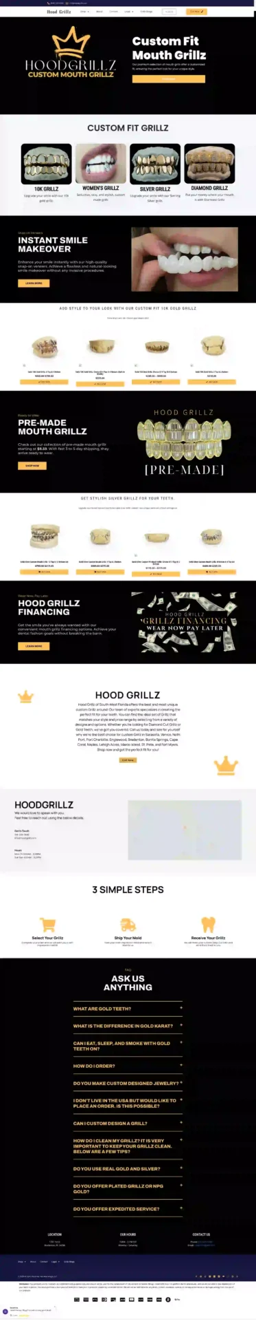 screenshot of the website design of hoodgrillz.com